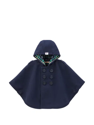 Miki House Kids' Double-breasted Fleece Poncho In Blue