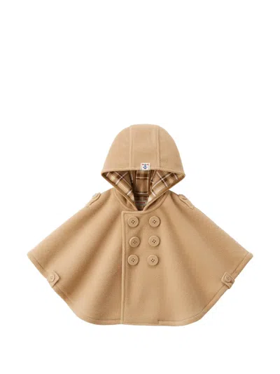 Miki House Kids' Double-breasted Hooded Poncho In Nude