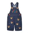 Miki House Bear-embroidered Cotton Overalls In Brown