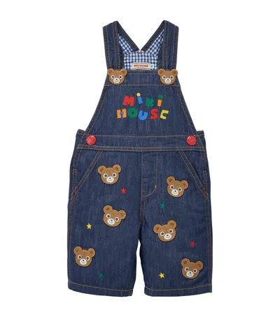 MIKI HOUSE EMBROIDERED BEAR DUNGAREES