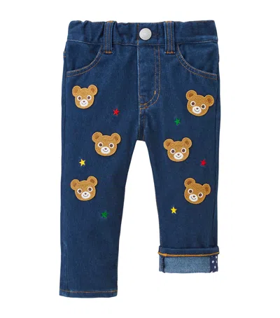 Miki House Kids' Embroidered Bear Jeans In Navy
