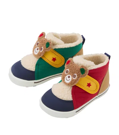 Miki House Kids' Embroidered Bear Sneakers In Multi