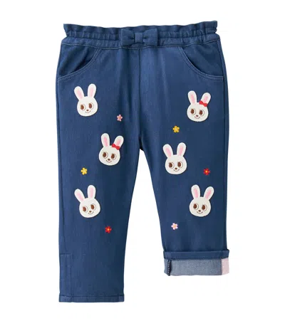 Miki House Kids' Embroidered Bunny Jeans In Navy