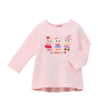 Miki House Kids' Embroidered-bunny Long-sleeve T-shirt In Pink
