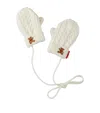 Miki House Embroidered Cable-knit Mittens In Ivory