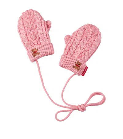 Miki House Kids' Embroidered Cable-knit Mittens In Pink
