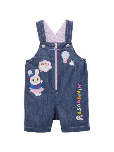 Miki House Kids' Embroidered Denim Overalls In Blue