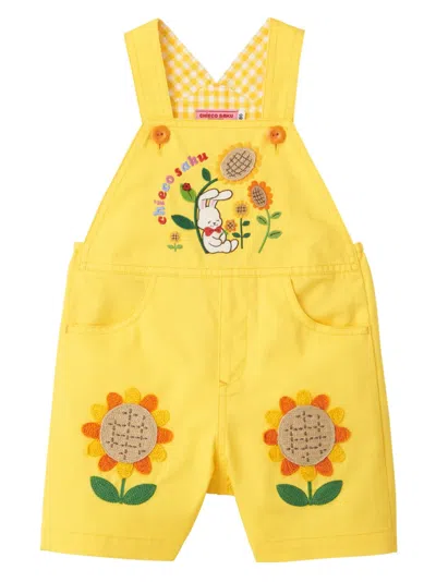 Miki House Kids' Embroidered-design Cotton Jumpsuit In Yellow