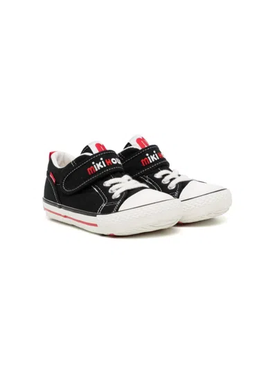 Miki House Kids' Embroidered-logo Touch-strap Sneakers In Black