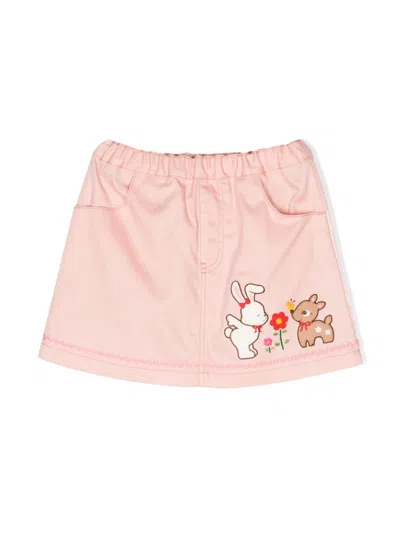 Miki House Kids' Embroidered-motif Cotton Skirt In Pink
