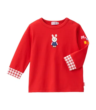 Miki House Kids' Embroidered Rabbit T-shirt In Red