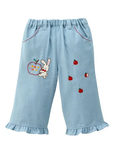 Miki House Kids' Embroidered Trousers In Blue