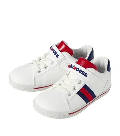 Miki House Kids' Faux Leather Logo Trainers In White