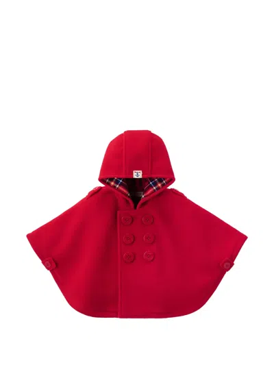 Miki House Kids' Fleece Hooded Poncho In Red