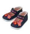 Miki House Flower-embroidered Shoes In Navy