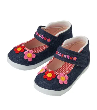 Miki House Kids' Flower-embroidered Shoes In Navy