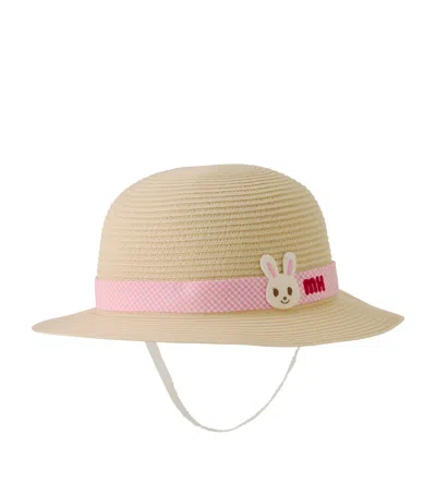 Miki House Kids'  Gingham-trim Bunny Sun Hat In Brown