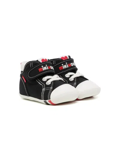 Miki House Kids' Logo-embroidered Touch-strap Sneakers In Black