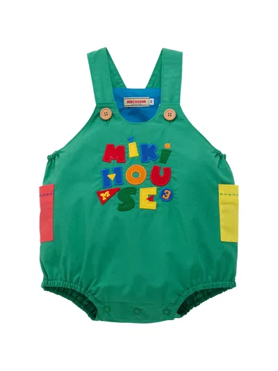 Miki House Babies' Logo-appliqué Patch-pocket Romper In Green