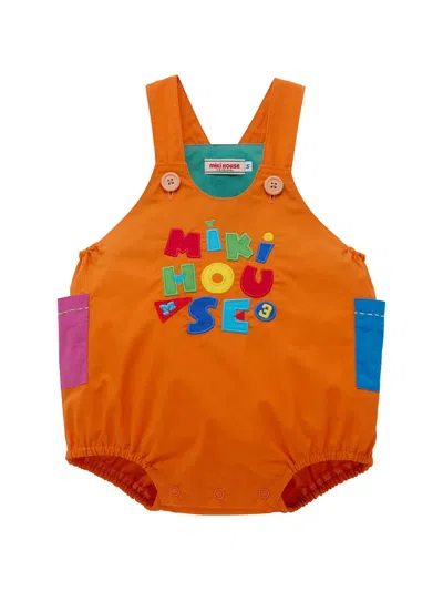 Miki House Babies' Logo-appliqué Romper In Orange