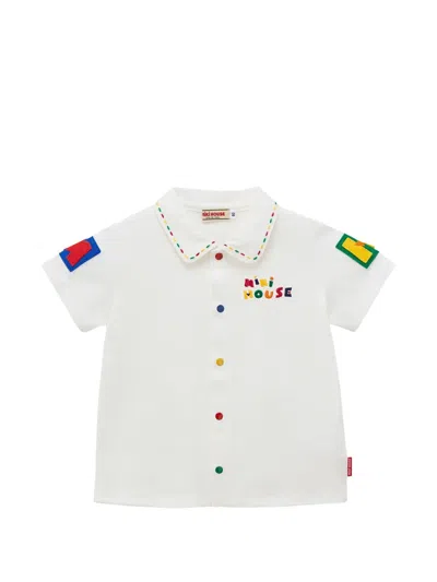 Miki House Kids' Logo-embroidered Patch-detail Blouse In White