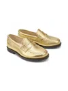 Miki House Metallic Leather Loafers In Gold
