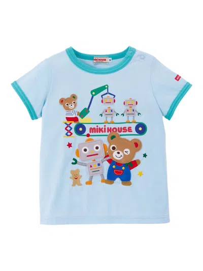 Miki House Kids' Miki Robots Factory T-shirt In Blau