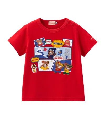 Miki House Kids' Print And Applique T-shirt In Red