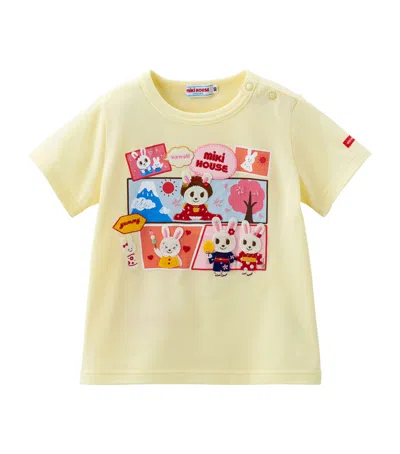 Miki House Kids' Print And Applique T-shirt In Yellow