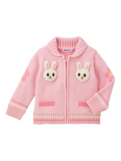 Miki House Kids' Rabbit Cardigan In Pink