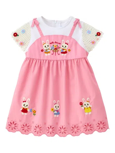 Miki House Kids' Rabbit-motif Dress In Pink