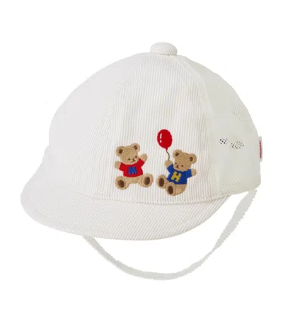 Miki House Kids'  Teddy Bear Cap In White