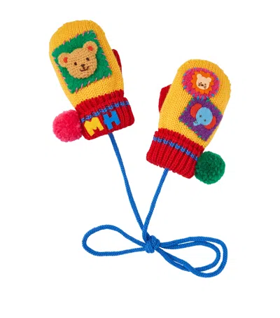 Miki House Kids' Wool-blend Bear Mittens In Yellow