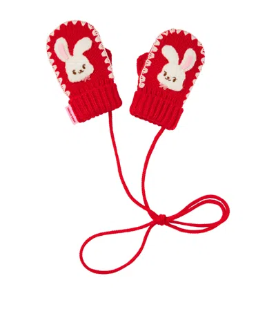 Miki House Kids' Wool-blend Chieco Saku Mittens In Red