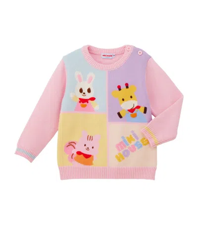 Miki House Kids' Wool-blend Colour-block Sweater In Pink