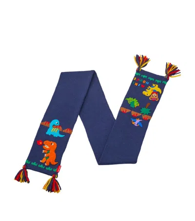 Miki House Kids' Wool-blend Dinosaur Scarf In Navy