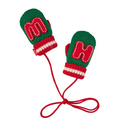 Miki House Kids' Wool-blend Initials Mittens In Green
