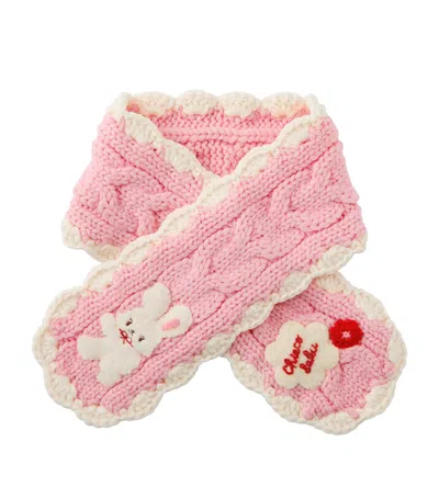 Miki House Kids'  Wool-blend Chieco Saku Knitted Scarf In Pink