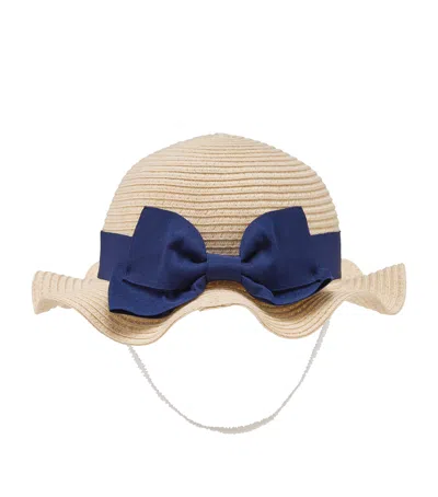 Miki House Kids' Woven Ribbon Sunhat In Navy