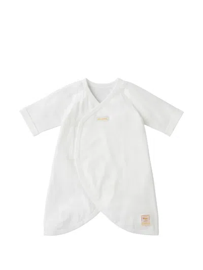 Miki House Babies' Wrap-style Long-sleeve Romper In White