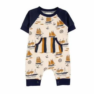 Miki Miette Kids' Baby's Henry Ahoy Romper In Cream/ Blue In Multi