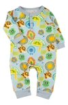 Miki Miette Bailey Travel Print Cotton Henley Romper In Dino Club