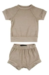 Miki Miette Carlo Slub Short Sleeve Pullover & Shorts Set In Mushroom