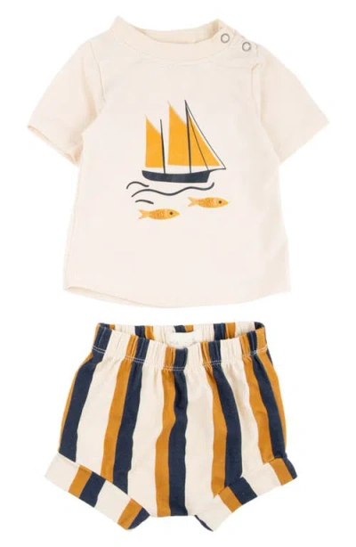 Miki Miette Babies'  Christopher Cotton Graphic T-shirt & Stripe Shorts Set In Ahoy