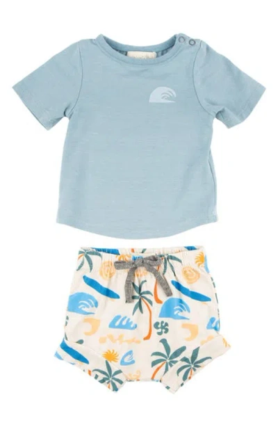 Miki Miette Babies'  Christopher Cotton Graphic T-shirt & Tropical Print Shorts Set