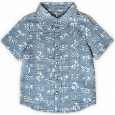 Miki Miette Kids'  Jerry Cotton Short Sleeve Buttondown In Blue