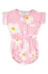 Miki Miette Judy Floral Henley Romper In Pink Daisies