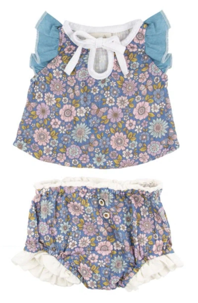 Miki Miette Babies' Kacey Floral Ruffle Top & Bloomers Set In Topanga