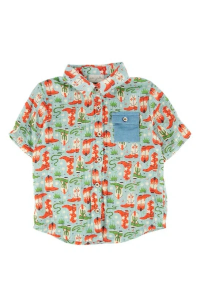 Miki Miette Kids' Jerry Cotton Gauze Button-up Shirt In Howdy
