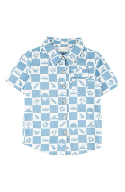 Miki Miette Kids' Jerry Surf Check Short Sleeve Cotton Button-up Shirt In Point Break